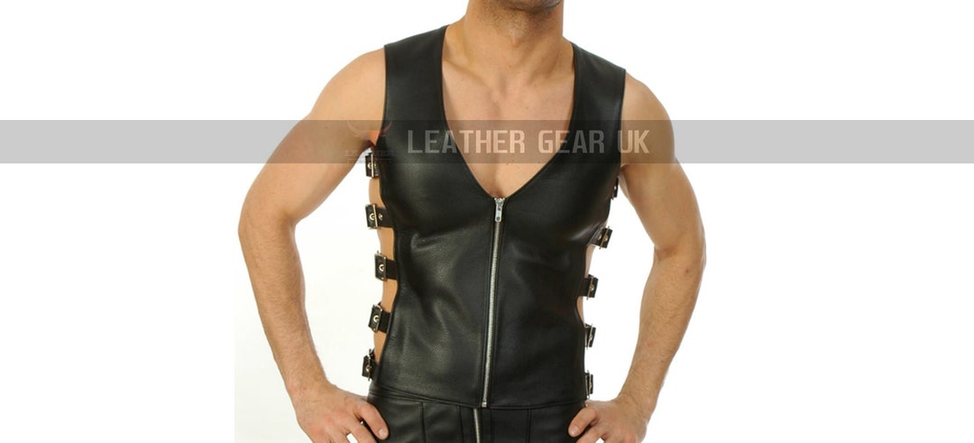 Mens Leather Vest Buckle up Sides Party Costume Handmade Men - Etsy