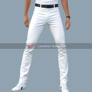 Handmade Leather Mens Slim-Fit Pant, Real Soft Sheep Skin Pant ,Men Leather White Pant,Mens Y2k Pants,Biker Pants,Gift For Men