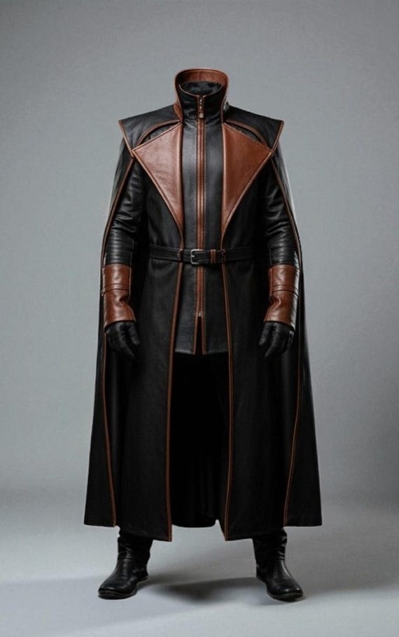Black Brown Leather Cloak With Trench Coat and Jacket Set