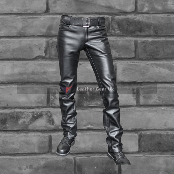 Handmade Leather Biker Pants,Real sheep Leather Black Pants,leather party Pants,Gift For Him