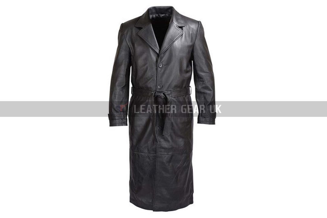 Black Genuine Leather Classic Trench Coat Real Cow Skin Long - Etsy