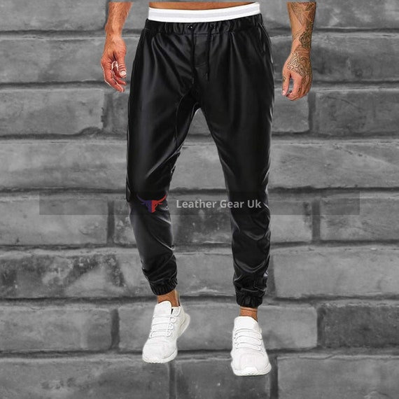 Handmade Leather Cargo Pants,real Sheep Leather Jogger Pants