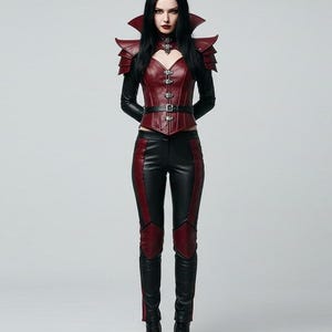 Bloodfang Gothic Vampire Leather Cosplay Set | Red Black Battle Corset & Pants | Handmade Fantasy Armor Outfit | LARP Vampire Queen Costume
