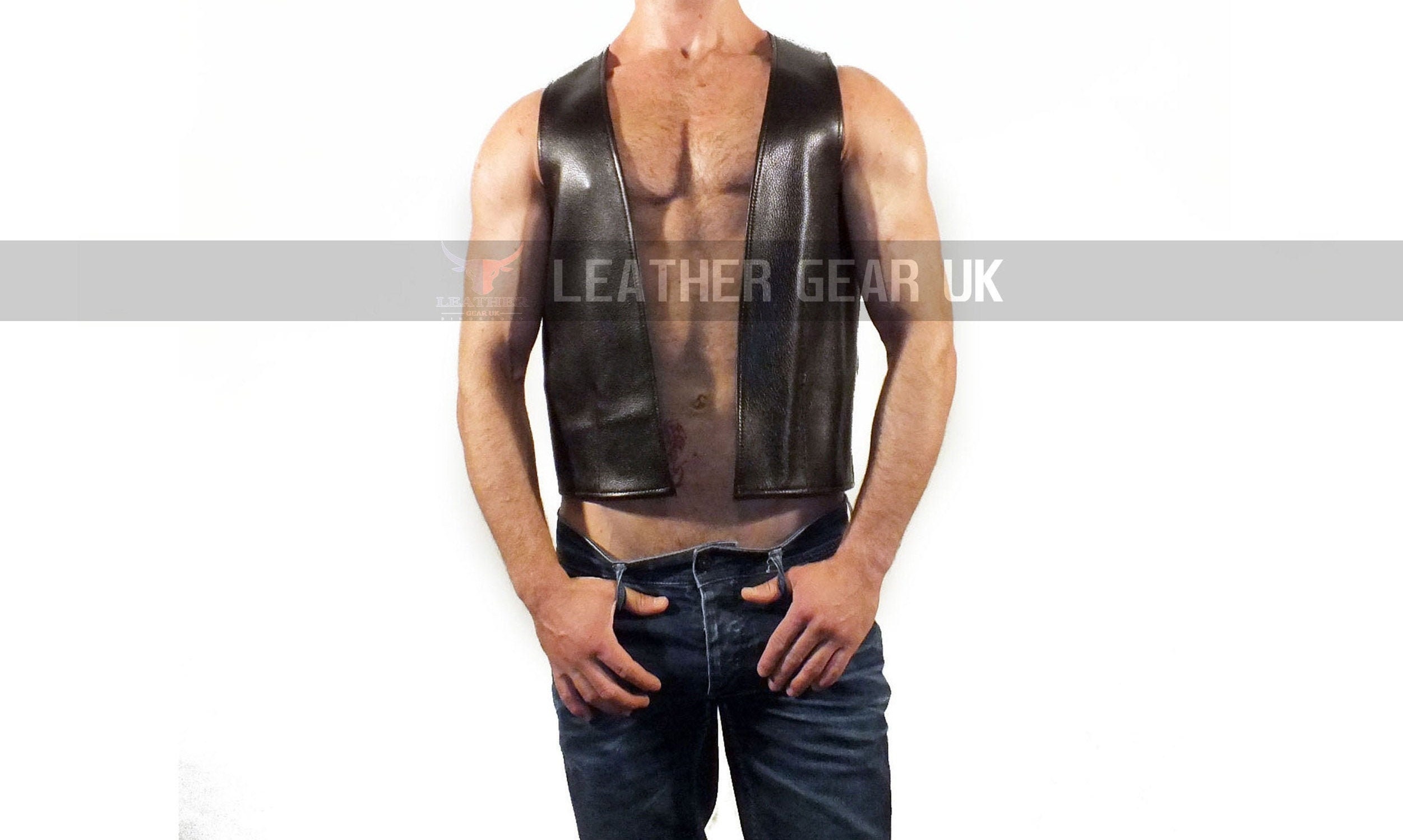 Men's Real Leather Sale CUTAWAY Berlin bar vest Open Front fetish Gay  Costume