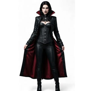 Handmade Cow Leather Gothic Valentine Vampire Queen Dress - Fantasy Leather Bodice Long Coat - Witch - Evil Queen Cosplay Ren Faire Costume