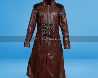 Handmade Men Leather Trench Coat,Genuine Leather Duster Coat,Men Black & Brown Long Coat,Steampunk Coat,Gift For Him