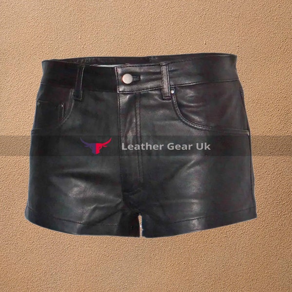 Short en cuir noir fait main pour homme Short de motard en cuir de mouton véritable, coupe ajustée, short d'été en cuir pour homme