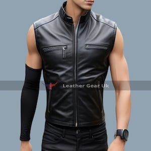Gilet de motard en cuir véritable pour homme, gilet de moto en cuir souple à fermeture éclair, gilet de motard moderne en cuir noir, cadeau pour lui