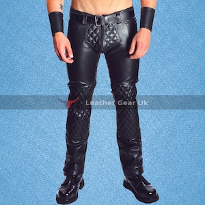 Pantalón acolchado de cuero genuino hecho a mano, pantalón negro para hombre, pantalón acolchado de cuero premium, pantalón acolchado de cuero estilo motero.