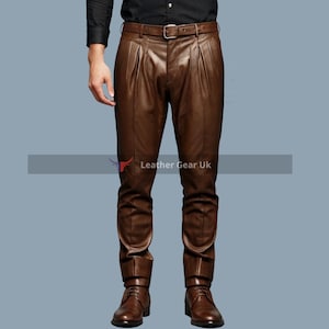 Real Brown Leather Slim Fit Gothic pants, Genuine Leather Custom Biker Pants, Soft Leather Motorcycle Pants, Gift For Men