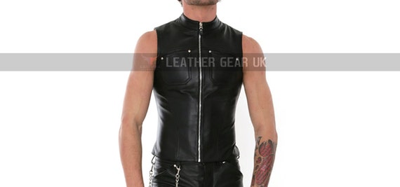 Mens Real Leather Vest Band Collar Handmade Vest Real Cow - Etsy UK