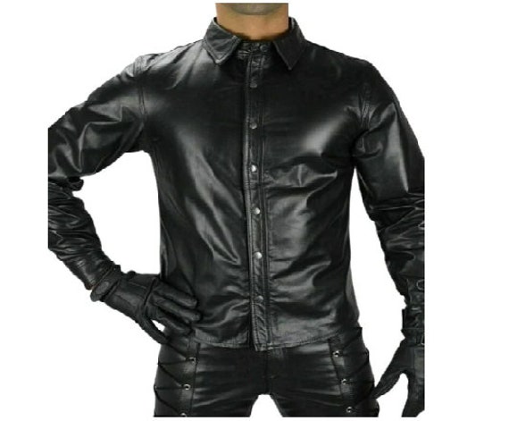 leather black shirt men