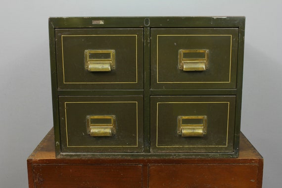 1940s Roneo 4 Drawer Steel Filing Cabinet. Original Dark ...