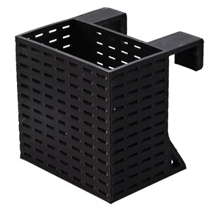 Op de afbeelding: Zwarte hangende organizer van plastic met een rasterpatroon. De organizer heeft een haak aan de bovenkant om op te hangen.