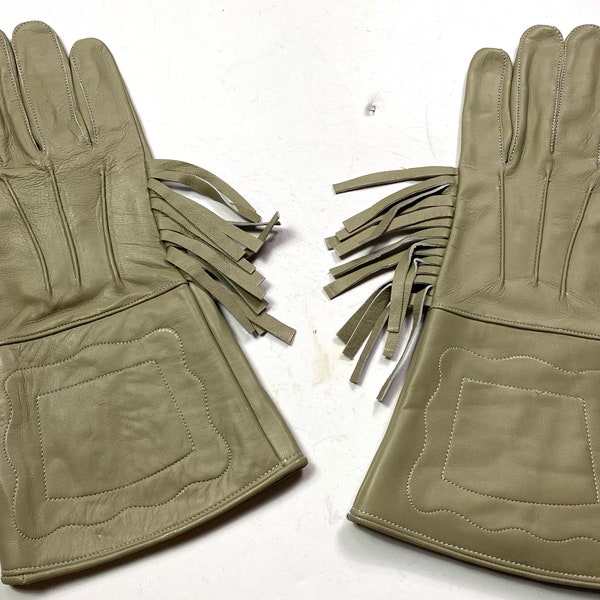Civil War US Union CSA CS Confederate Off Leather Riding Gauntlets Gloves W/ Fringes
