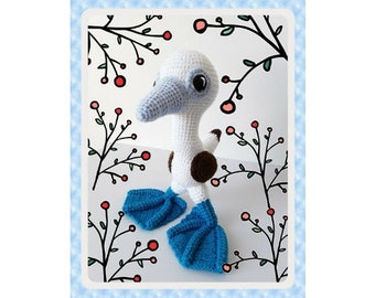 PDF crochet pattern Sully, the blue footed booby bird/ Patrón de crochet en PDF para tejer a Sully, el Piquero