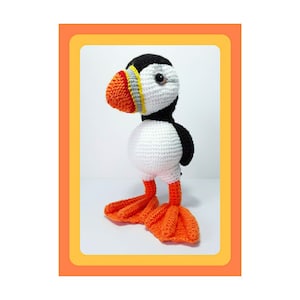 PDF crochet pattern Ollie, the puffin/Patrón en PDF para tejer a crochet Ollie el frailecillo