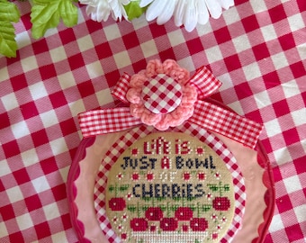 Bowl of Cherries with Cherry Much Bonus-RoundAbouts Cross Stitch Chart