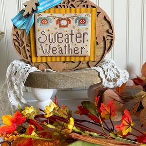 Sweater Weather Fall-Turned TTiered Tray Tidbits Cross Stitch