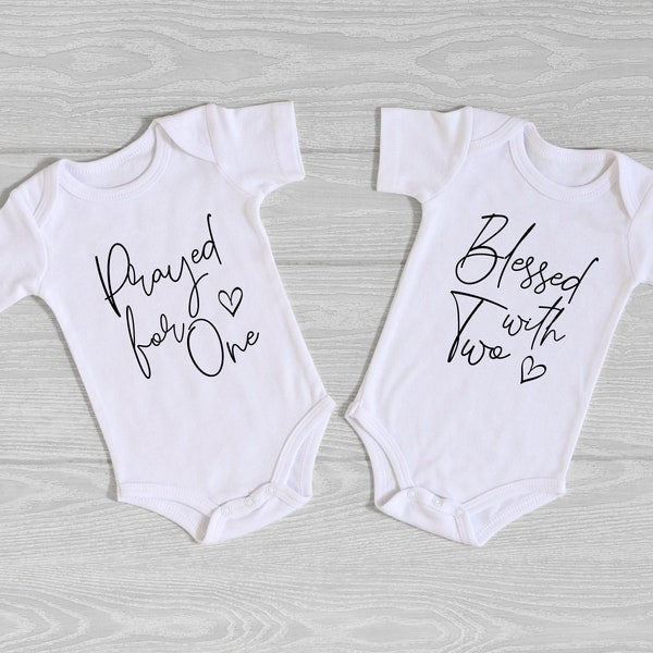 Prayed for One Blessed with Two Onesie®®, Twin Outfits, Twins Onesie® IVF baby, Twin Shirts, Twins Baby Gift, Twins Baby Shower, Surprise