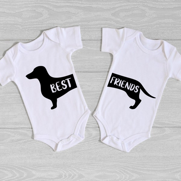 Best Friend Dog Onesie®®, Twin Outfits, Twins Onesies, IVF, Twins Baby Gift, Twins Shower, Newborn, Dachshund baby, Bodysuit, Twin Outfit