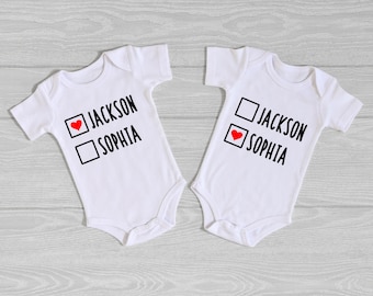 Twin Name Onesie®®, Twin Going home Outfits, Twins Onesies, IVF baby, Twins Baby Gift, Twins Baby Shower, Funny Twin Onesie® Custom Name