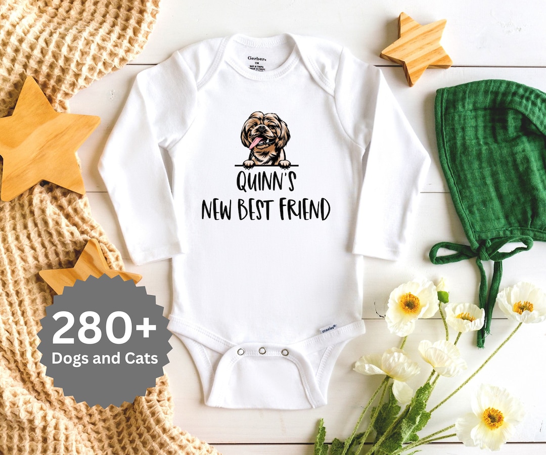 New Best Friend Onesie® Custom Dog and Cat Onesie, Announcement Onesie, Baby Shower Gift, Pet ...
