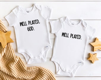 Well played, God Twins Onesie®, Going home outfit, IVF babies, Twins Baby Gift, Twins Baby Shower, Funny Twin Onesies, Baby Announcement