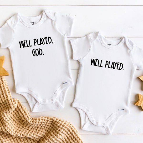 Well played, God Twins Onesie®, Going home outfit, IVF babies, Twins Baby Gift, Twins Baby Shower, Funny Twin Onesies, Baby Announcement