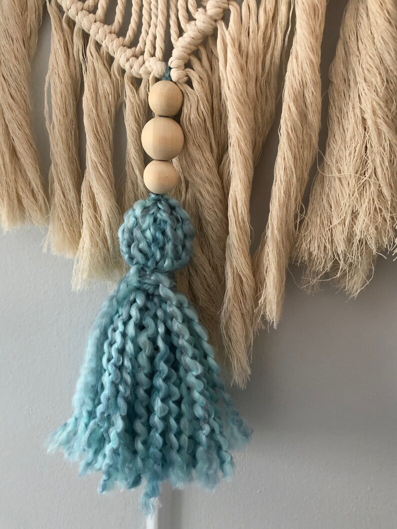 Seaside Macrame & Wool Roving Wall Hanging with Tassels and Etsy