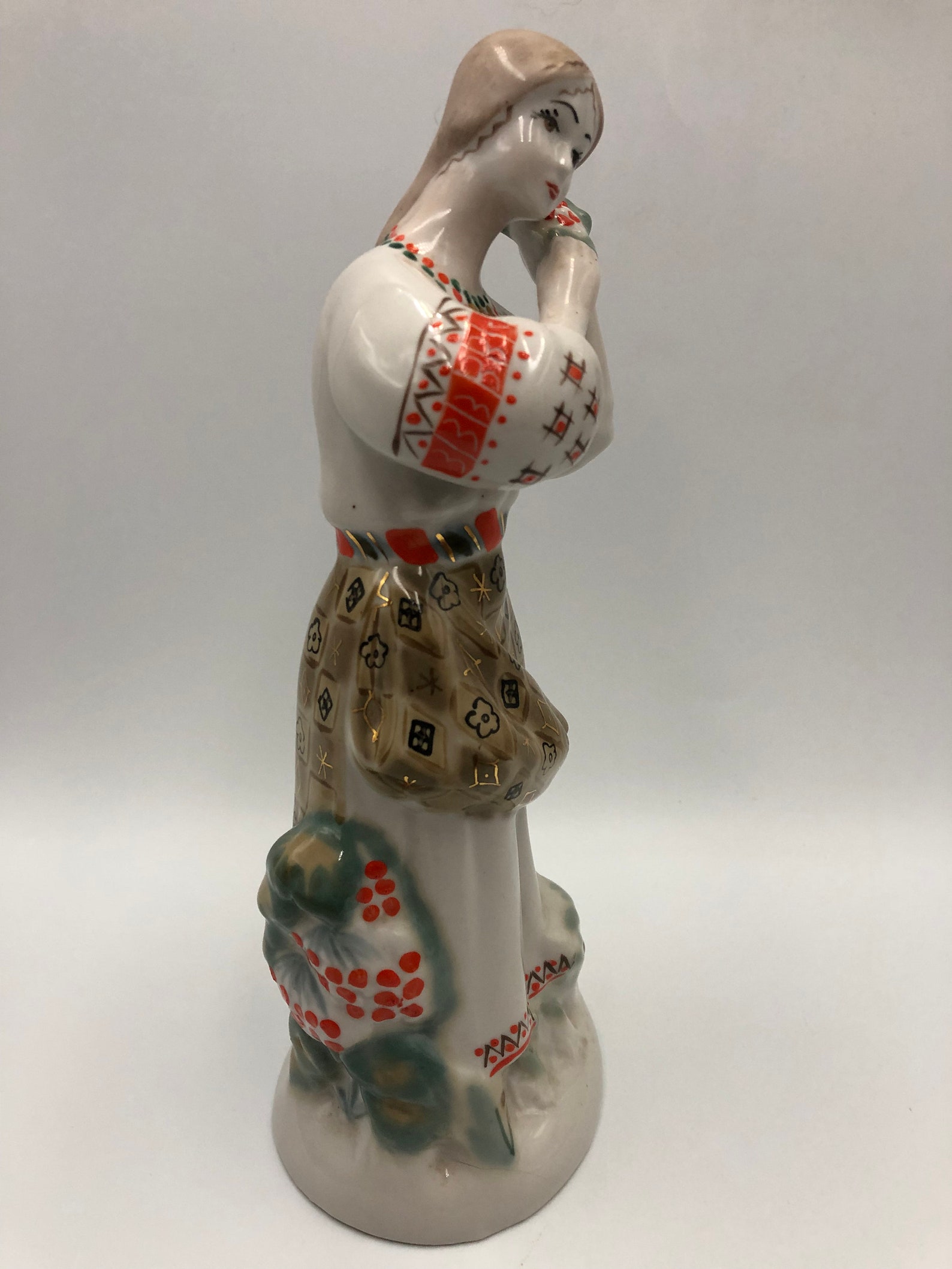 Antique porcelain figurine ukrainian girl with viburnum Etsy