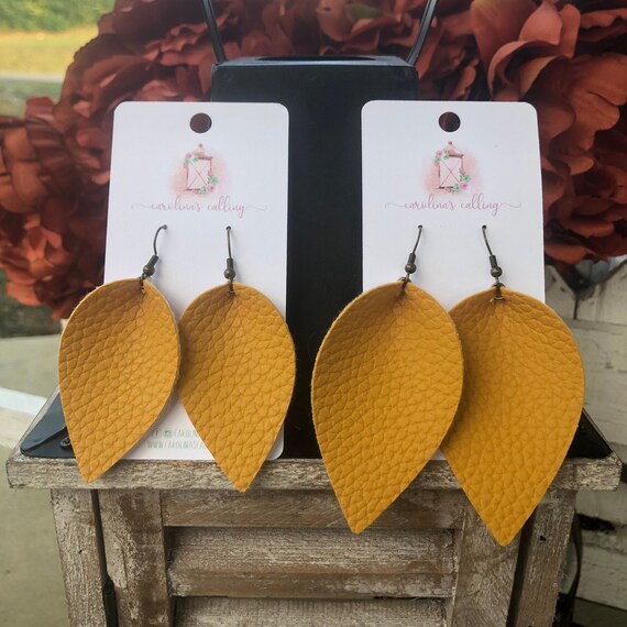 Faux leather shop leaf earrings