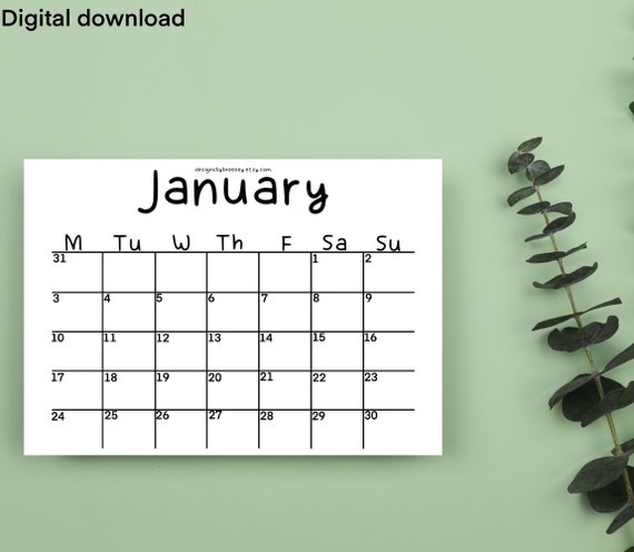 Plain Blank 2022 Printable Calendar | Etsy UK