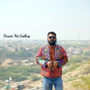 Handmade Baluchi Patchwork Jacket: Embroidered Tribal Design, Fits XL/XXL
