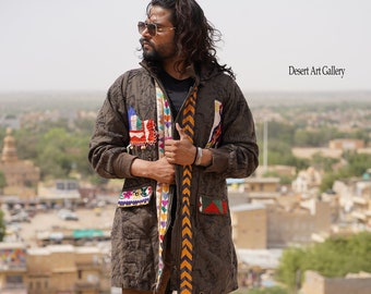 Embroidered Banjara Wool Jacket: Unisex Patchwork Bohemian Coat