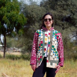 Vintage Kantha Quilted Jacket, Handmade Raali Carpet Coat