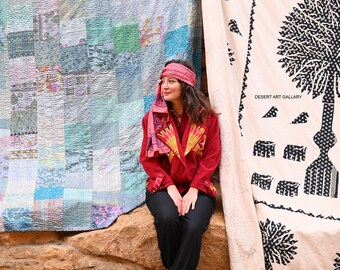 Embroidered Wool Banjara Jacket: Unisex Patchwork Bohemian Coat