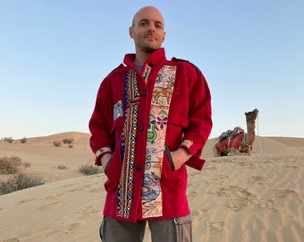 Embroidered Wool Banjara Jacket: Unisex Bohemian Patchwork Coat