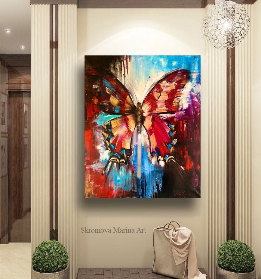 Butterfly oil painting Abstract red butterfly Abstract Etsy