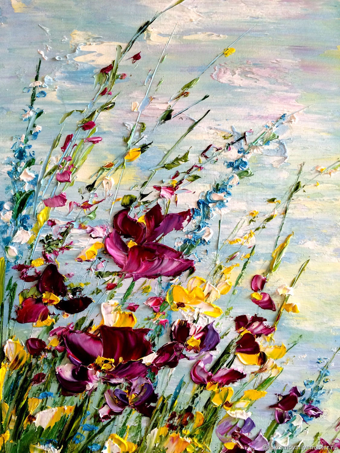 Landscape oil painting oil painting wild flowers still life | Etsy