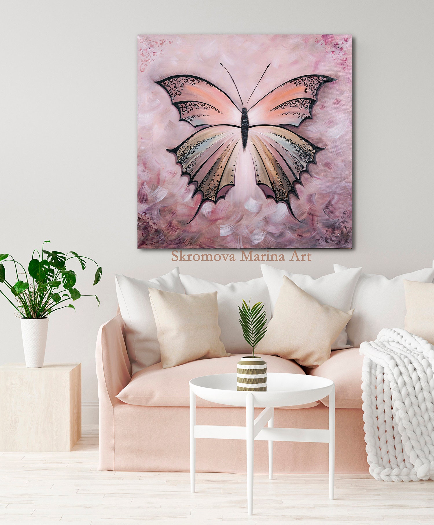 Butterfly canvas print pink butterfly print fantasy Etsy