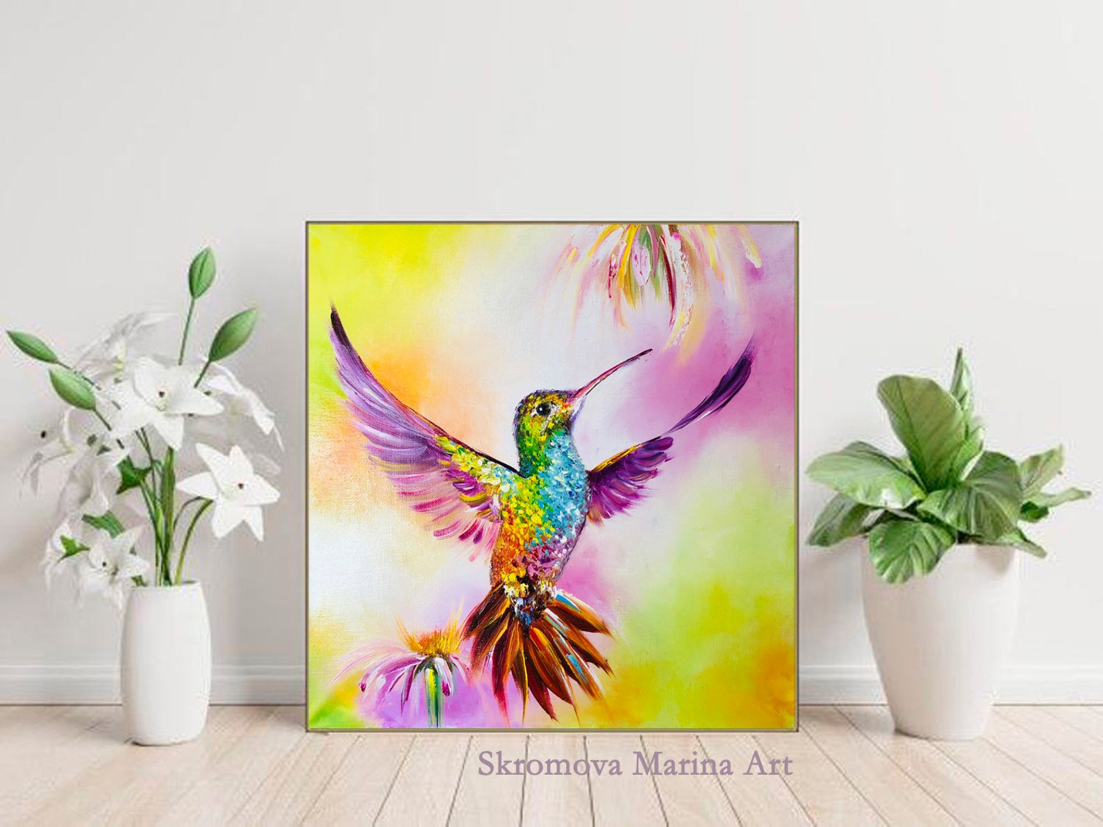Wall Art Large Canvas Hummingbird print Bird of paradise art Etsy