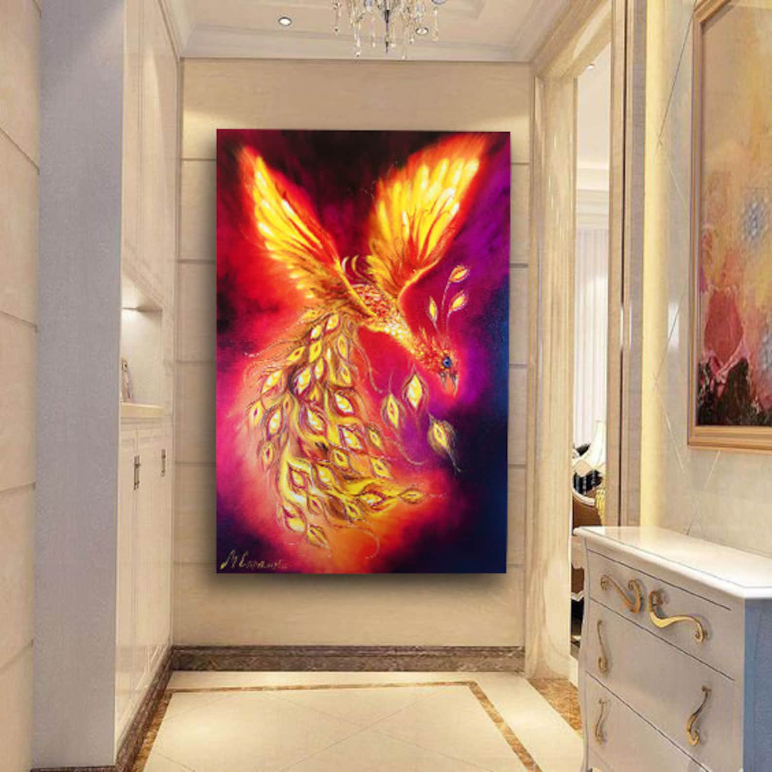 Art wall print painting Phoenix Bird Phoenix oil painting Etsy