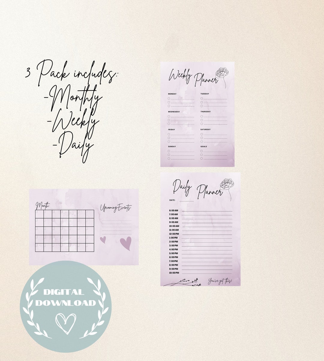 Printable Planner 3-pack | Digital Download | Monthly | Weekly | Daily ...
