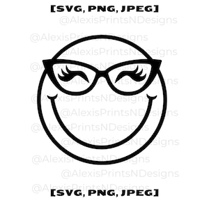 Girly Smiley Face Clipart with Glasses & Eyelashes (SVG, PNG, JPG)