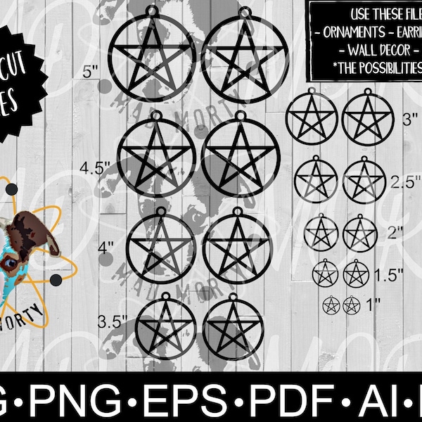 Pentagram with holes Laser Ready Cut DIGITAL FILES ONLY svg Ornaments Giant Earrings  Wall Decor Gift Tags Witch Occult Wood Acrylic