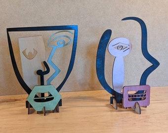 Picasso Inspired, Modern Art Sculpture, Shelf Decor, Office Decor, Home Decor, Modern Art, Modern Sculpture, Interactive Art, Wood Shapes