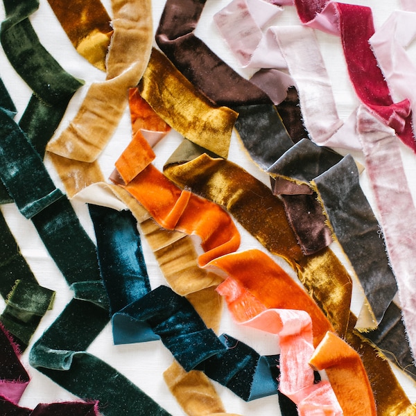 Velvet ribbon, Silk Velvet Ribbon, Silk Ribbon, Velvet Ribbon, Bouquet Ribbon, Hand Dyed Ribbon, crafting, fabric, ribbons,
