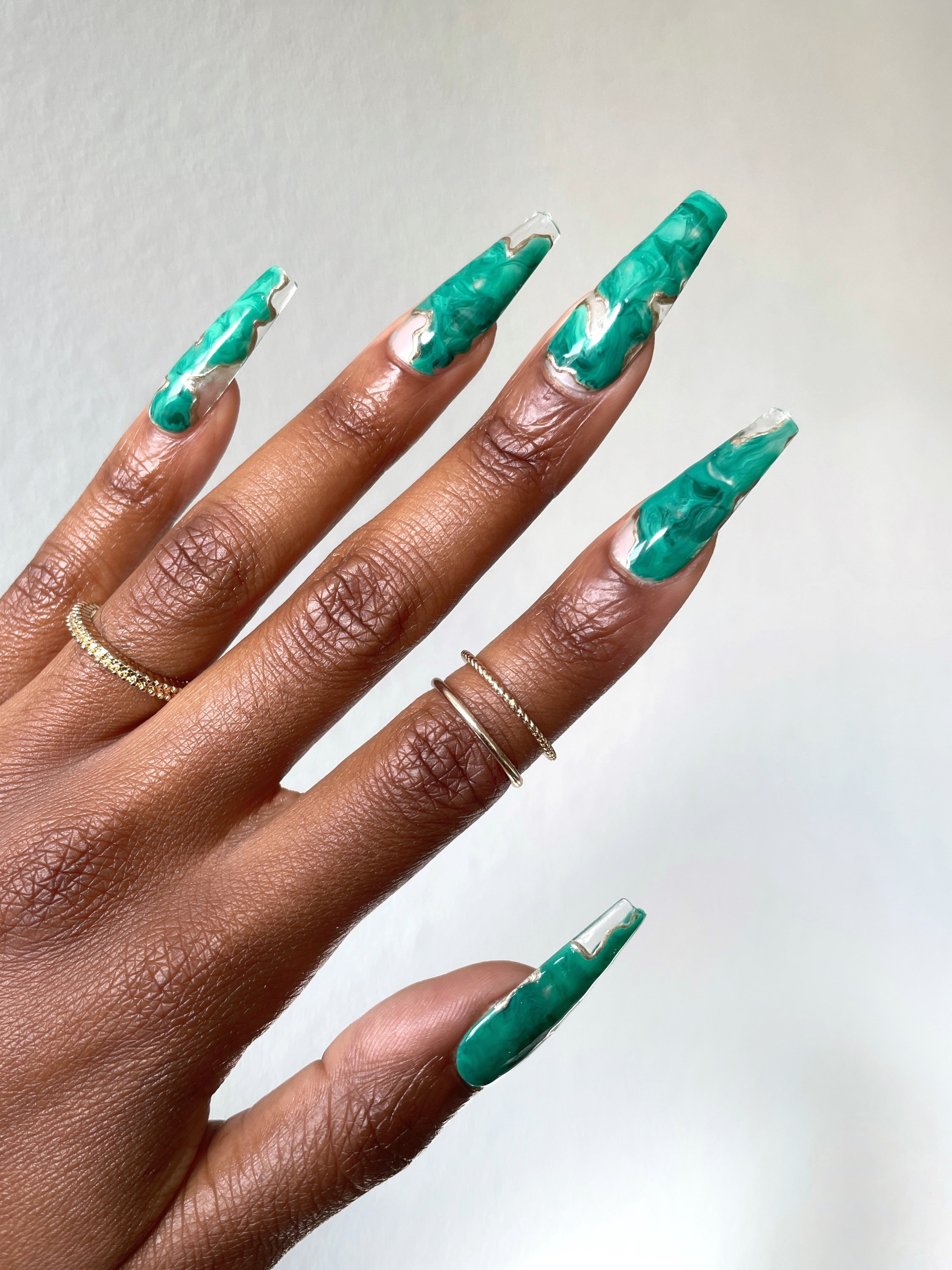 Geo Green Jade Emerald Stone Gold Accent Press on Faux - Etsy