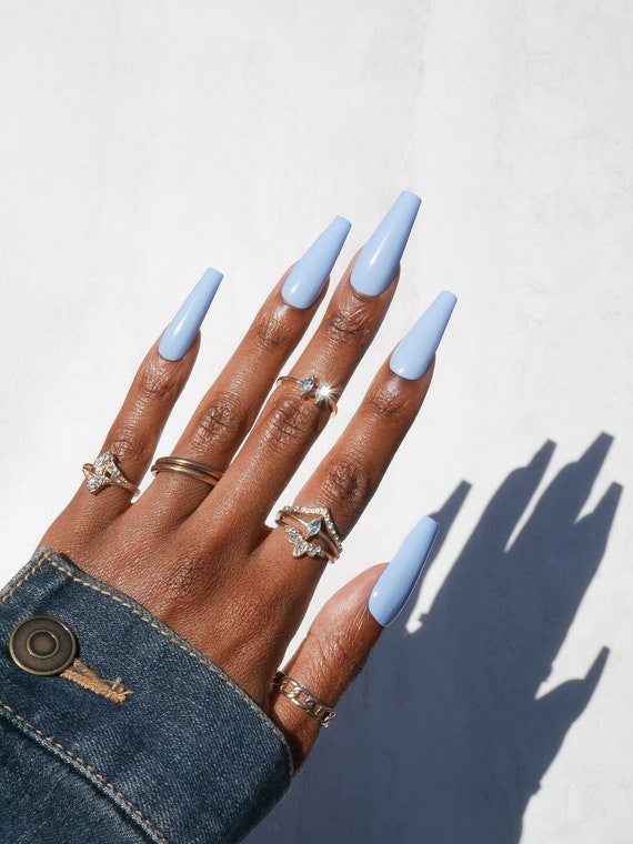 Baby Blues Solid Color Basic Blue Set Press On Faux Nails Etsy
